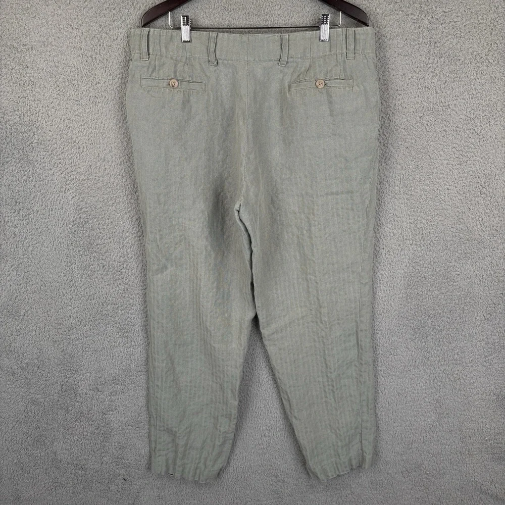 HUGO BOSS Linen Pants Mens 38x30‎ Light Green Flat Front Trousers
